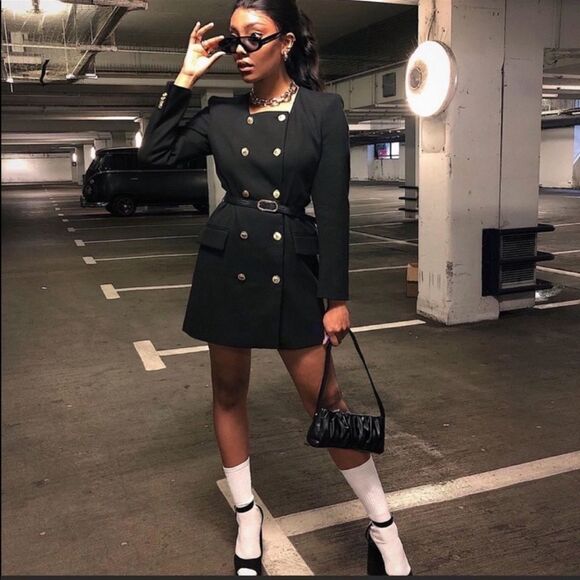 Zara Belted Gold Button Frock Coat NWT - Picture 3 of 11